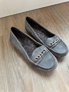 Vionic Mesa Gray Suede Chain Loafers Women’s 8.5 Wide Comfort Shoes slip on